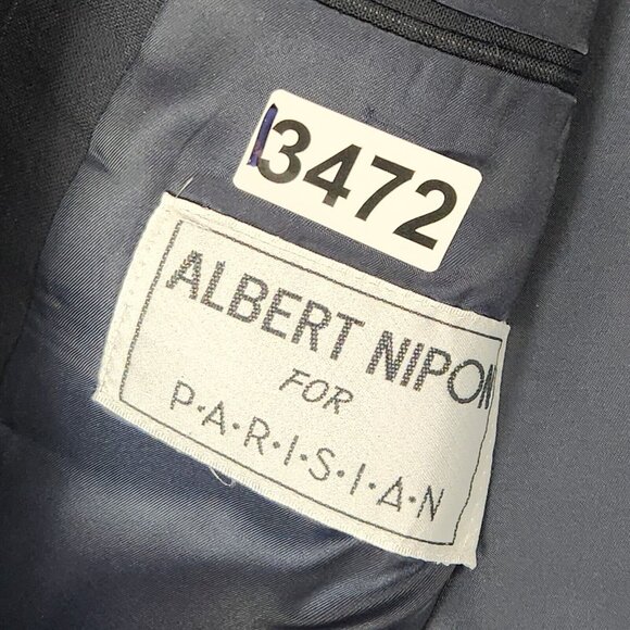 Albert Nipon Jacket Mens 46R Navy Blue Pinstripe Parisian Wool Blazer Suit Coat - Picture 12 of 16